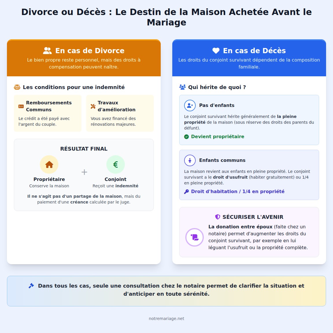 infographie Partage en cas de divorce ou de décès : que dit la loi ?