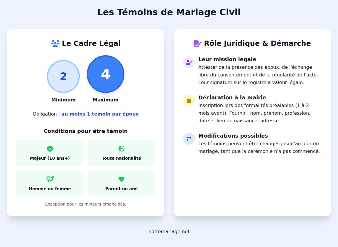 infographie Combien de témoins sont obligatoires pour un mariage civil en France ?