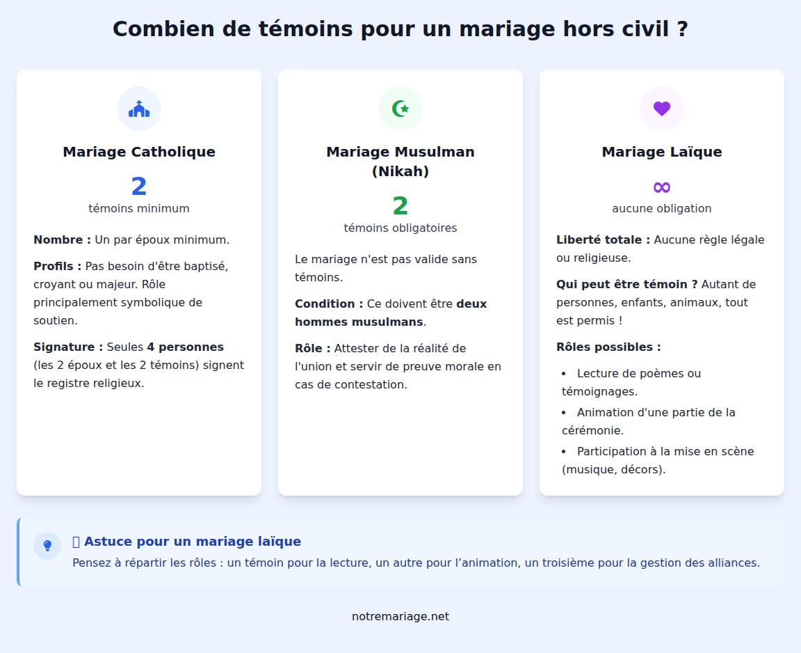 infographie Combien de témoins pour un mariage hors civil ?